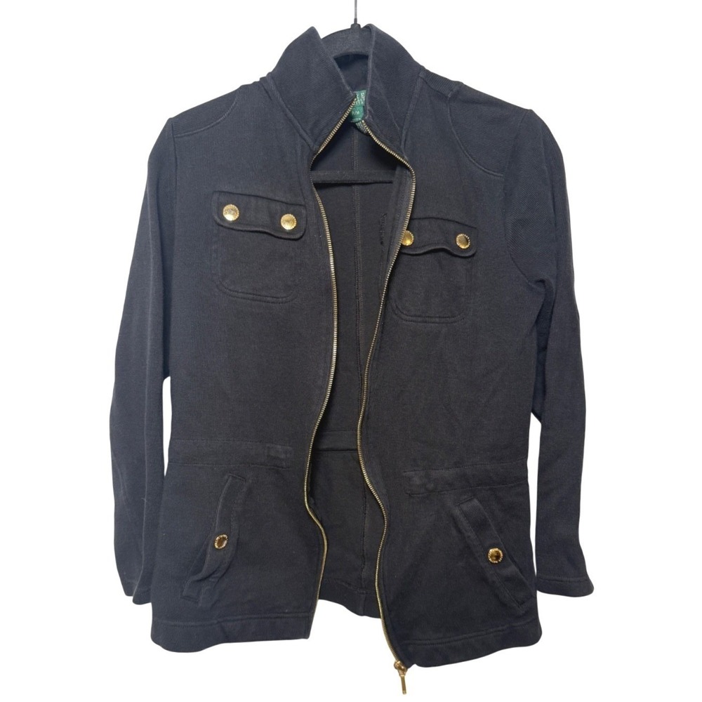 Lauren Ralph Lauren Military Jacket Women PM Utility Full Zip Cotton Equestrian